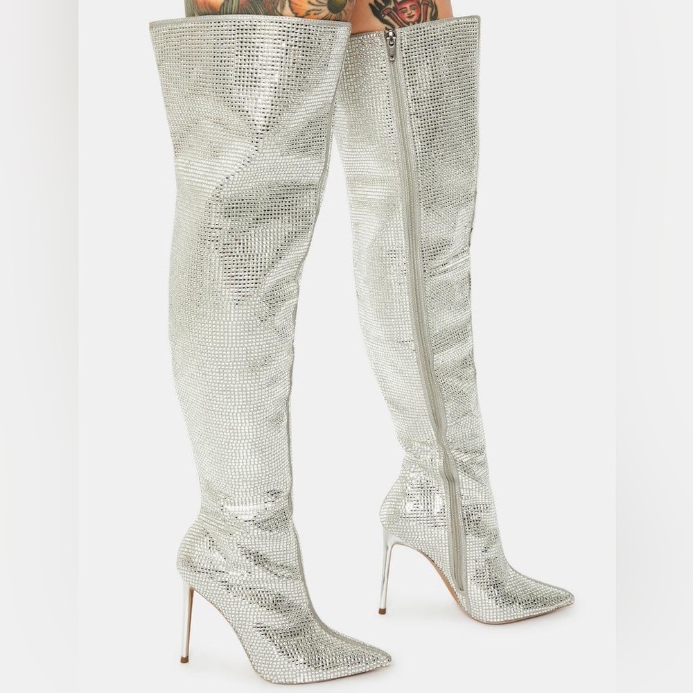Steve Madden Women's Boots Skyscraper Rhinestone Silver - Size 8